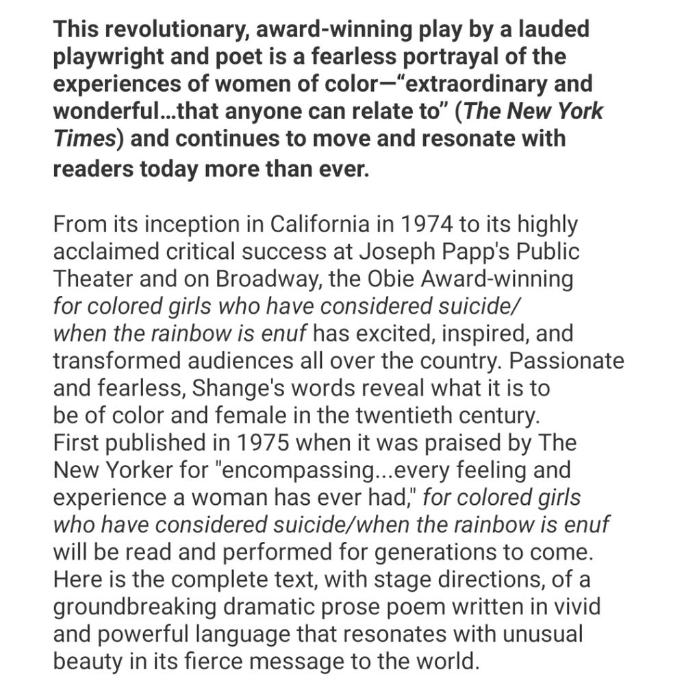 2/$10 For Colored Girls Who Have Considered Suicide When The Rainbow is Enuf - Picture 3 of 7